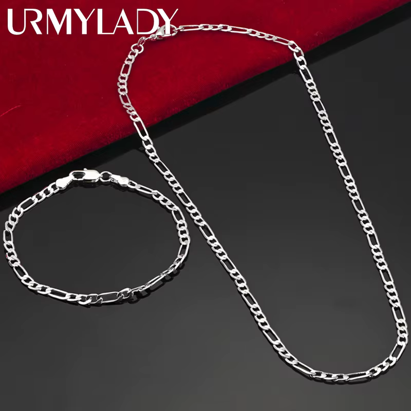 Noble nouvelle arrivée 925 en argent sterling 4MM chaîne pour hommes femmes Bracelet collier ensembl