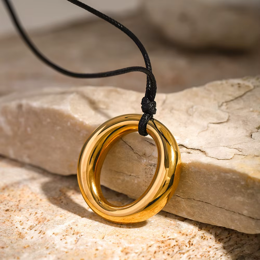 Amaiyllis-Collier de ULd'avertissement creux rond minimaliste en or 18 carats, pendentif à la mode, 
