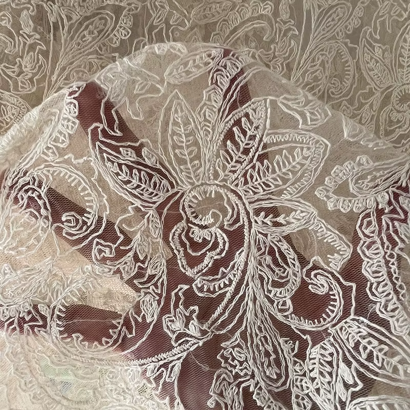 Tissu en dentelle brodée à paillettes en coton, maille florale, pour robe de mariée, matériel de cou