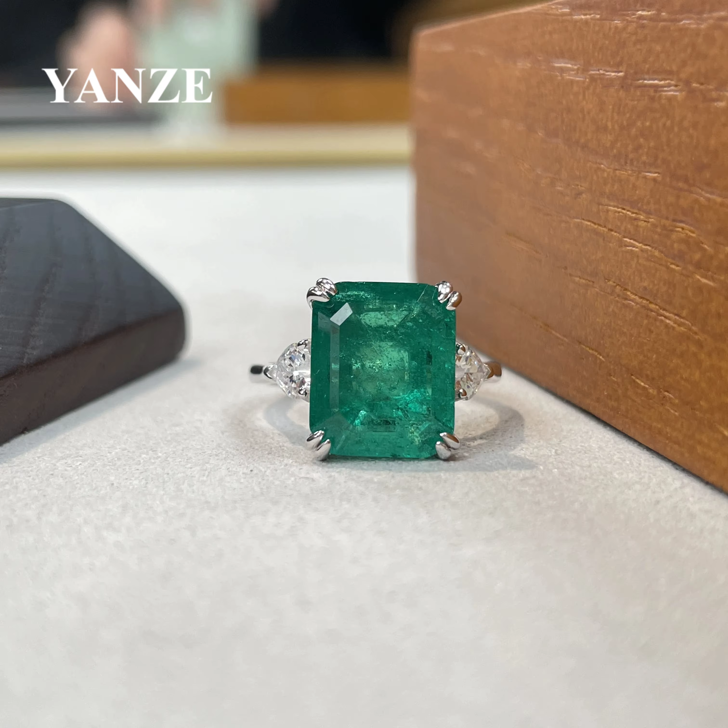 Bagues émeraude de luxe vintage pour femme, argent regardé 100% véritable, bijoux de fête de mariage