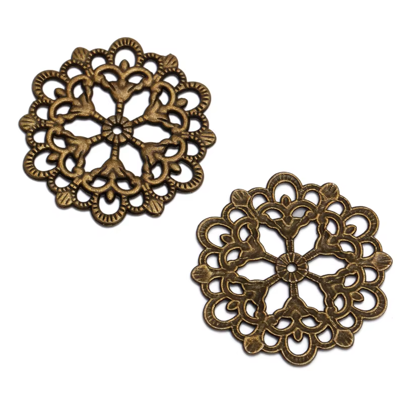 Breloques rondes en Bronze Antique, 29mm, Motif de fleur, bonne qualité et vente en gros, composants