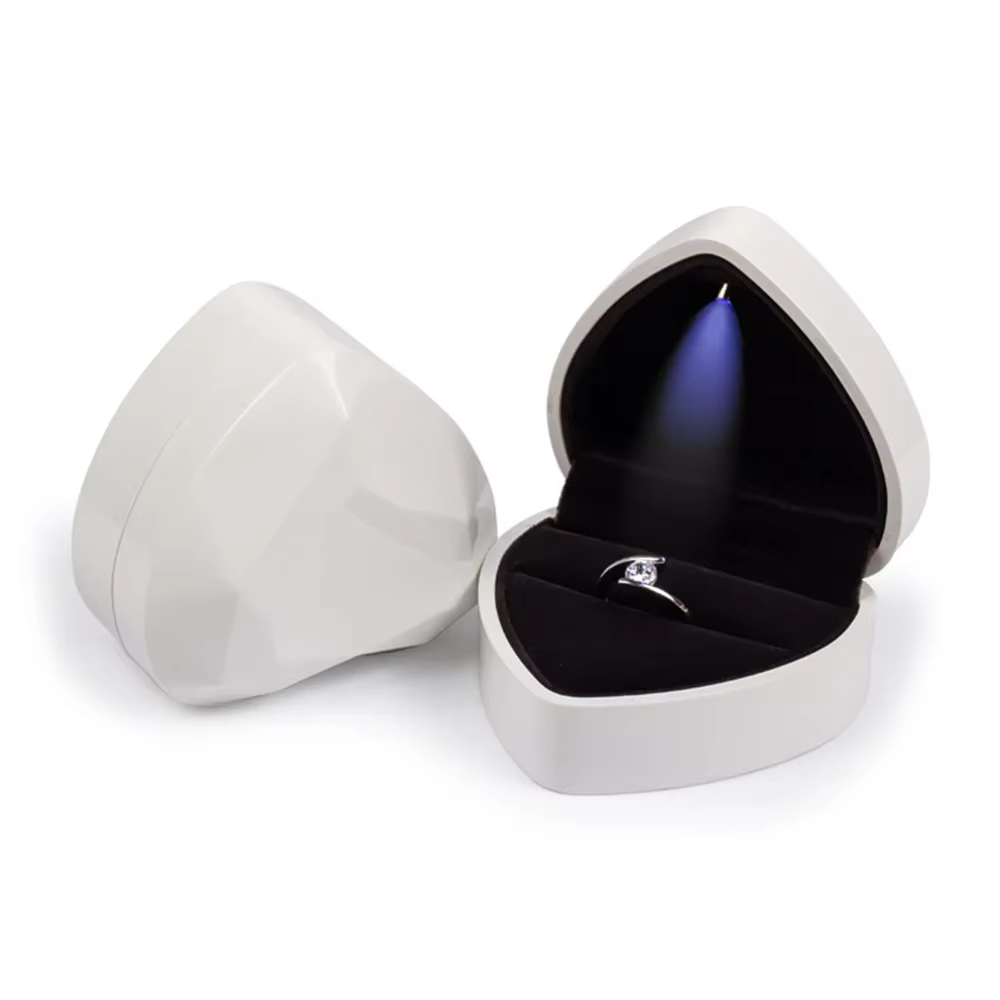 Boîte à bagues de mariage en forme de cœur, avec lumière Led, présentoir de bijoux, boîtes d'emballa