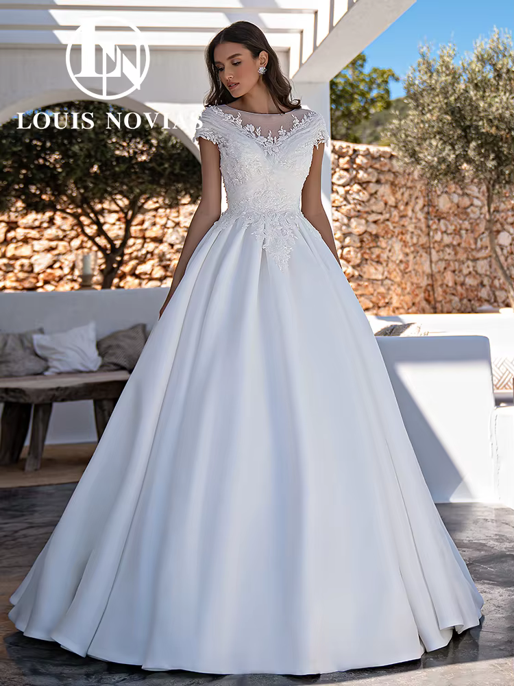 LOUIS NOVIAS robes De mariée en Satin robe De mariée exquise Appliques paillettes princesse a-ligne 