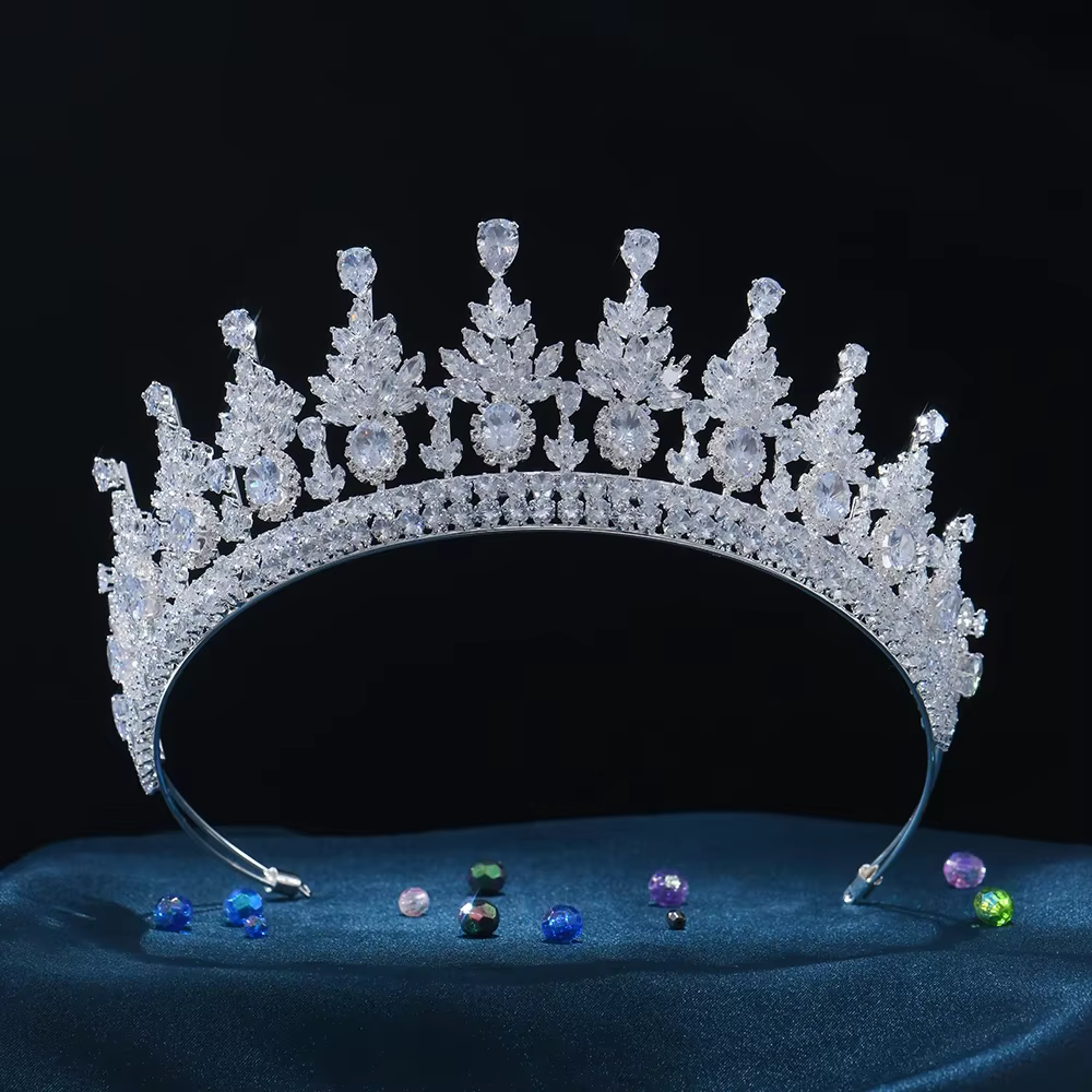 Couronne diadème baroque pour femmes, couronne de mariée en cristal de zircone pour coiffure de mari