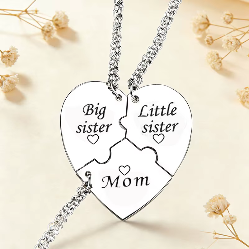 Colliers avec pendentif en forme de cœur pour mère, sœur et frère, en acier inoxydable, bijoux d'amo