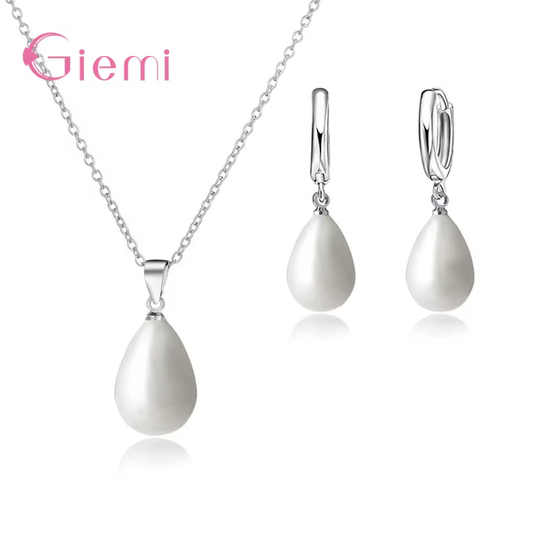 Ensemble de bijoux en argent Sterling 925 pour femme et fille, collier et boucles d'oreilles en perl