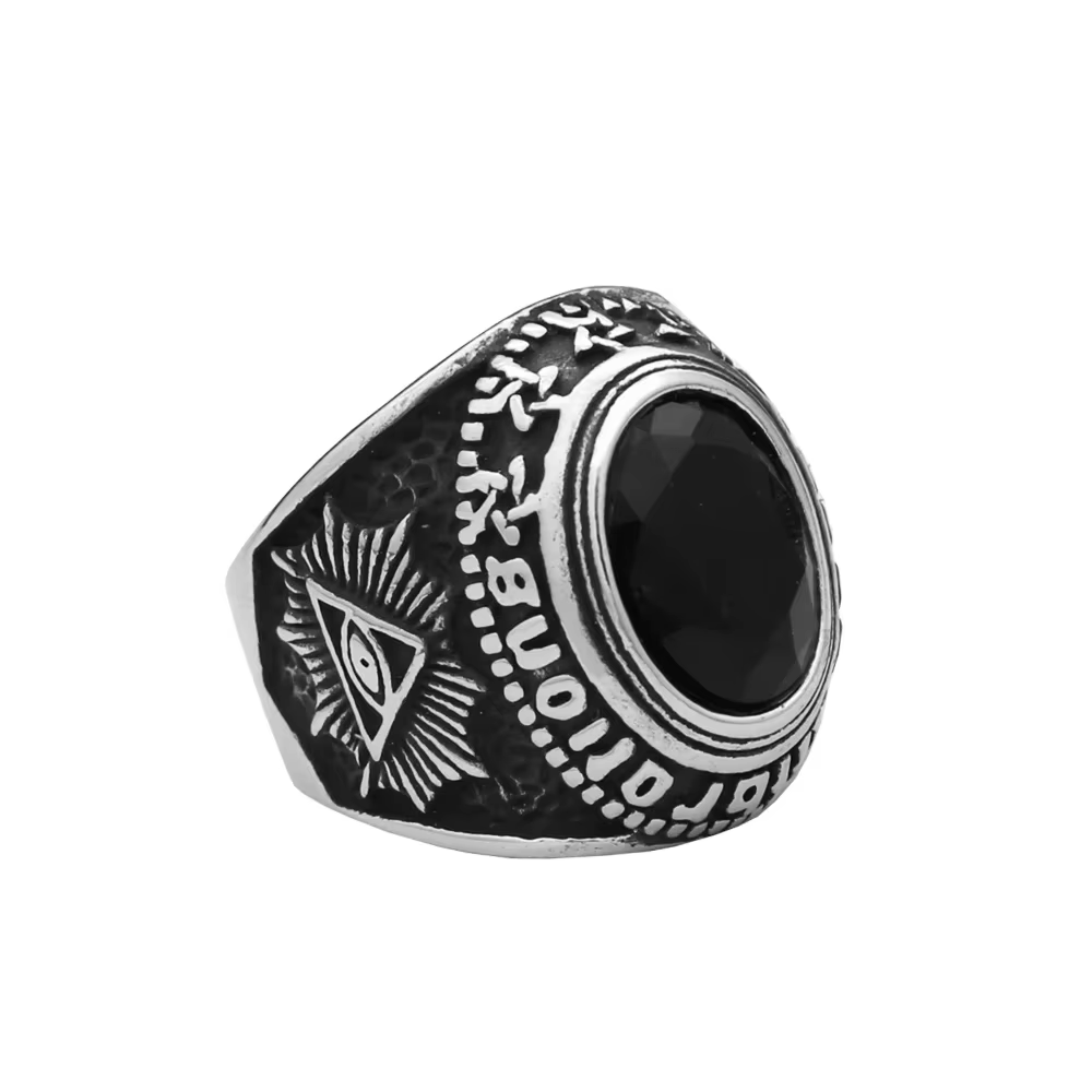 Bagues Punk Vintage pour hommes, anneau en pierre noire en acier inoxydable, amulette gothique Uniqu