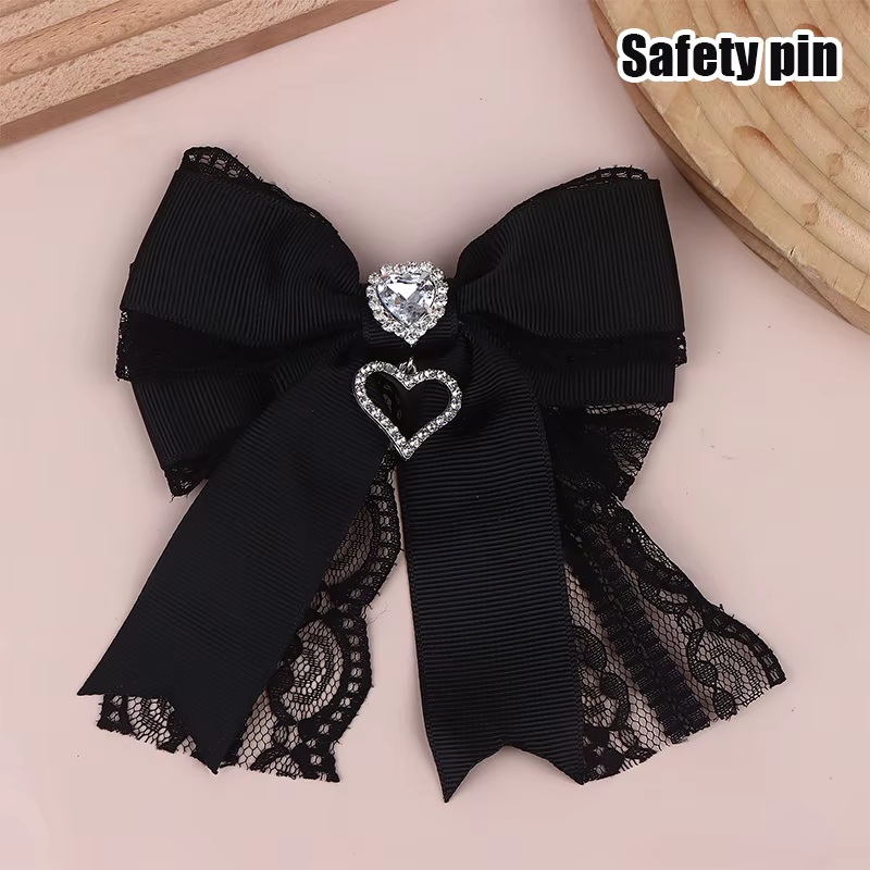 Nouveauté : Broches et pinces à cheveux pour femme, en dentelle, avec nœud papillon, pendentif cœur 