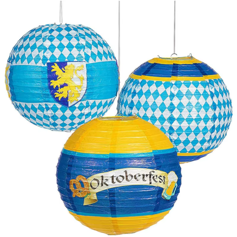 Décorations d'Oktoberfest, ensemble de lanternes en papier suspendues, fournitures de fête, décor d'