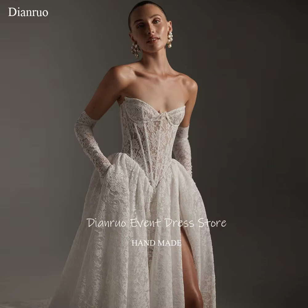 Dianruo intemporel chérie robe De mariée dentelle délicate Vestido De Noiva Appliques haute fente Ro