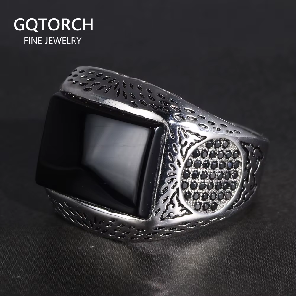 Bagues en argent Sterling 925 pur pour hommes, bague rétro Vintage Cool en turquie, avec pierres, bi
