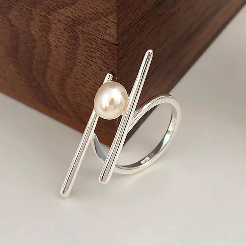 Bagues en argent Sterling 925 avec perles pour femmes et Couples, bijoux créatifs simples géométriqu