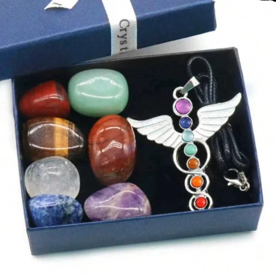 7 Chakras pierres précieuses en cristal naturel pierres de guérison Quartz minéral pendentif ensembl