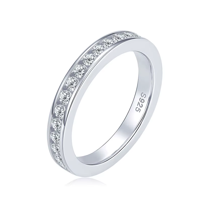Bague de mariage demi-éternité pour femmes, ensemble de chaînes en argent véritable 925, bagues en d