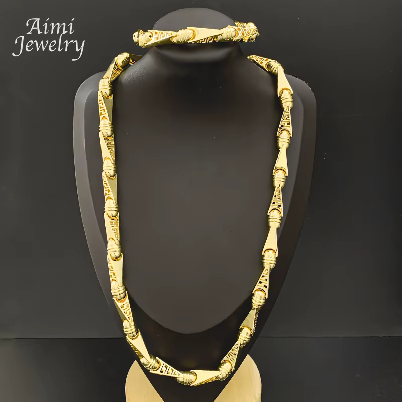 25 pouces longue chaîne haut qualité doré tour de cou Hip Hop 18K plaqué or ensemble de bijoux colli