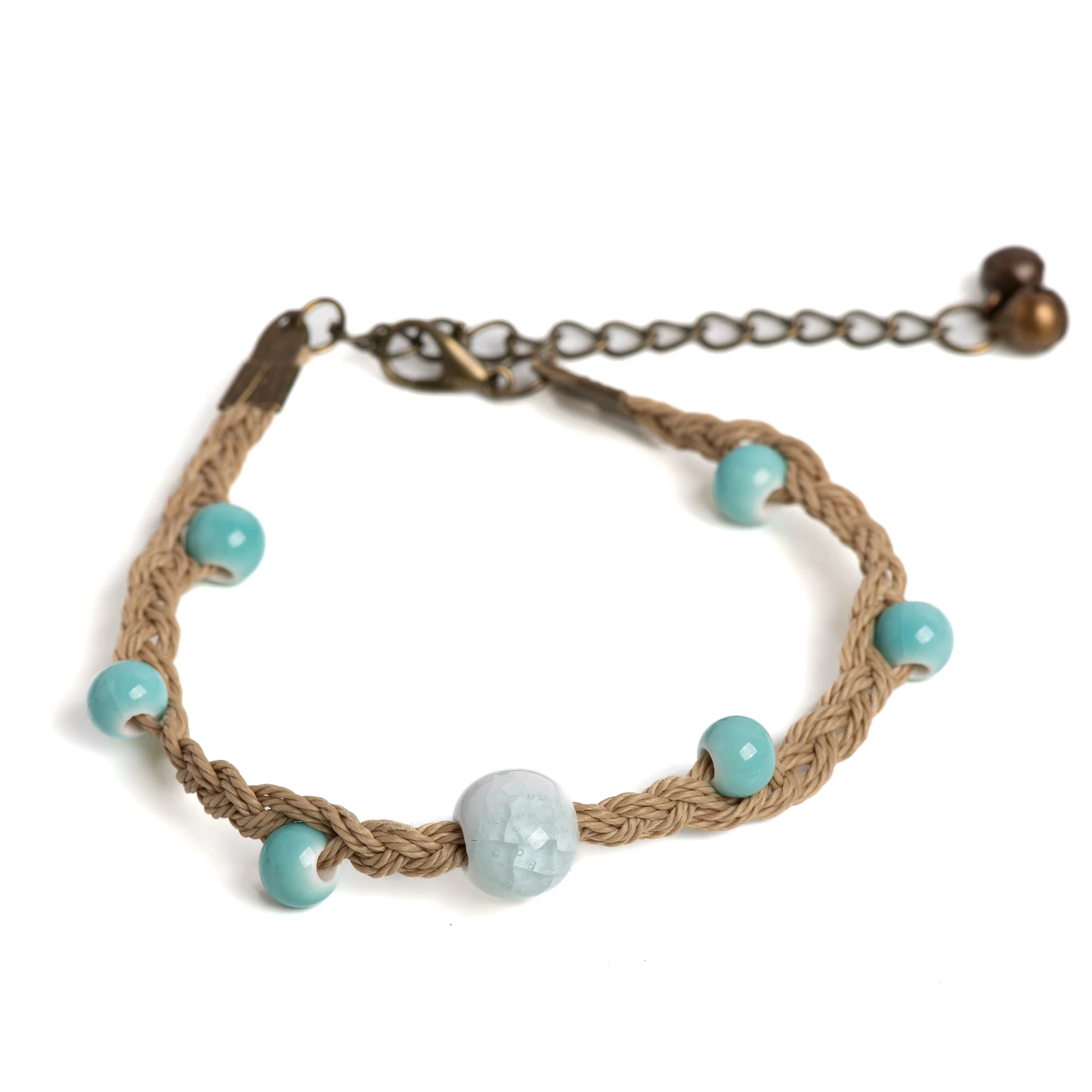 Bracelet Tressé à Nministériels d en Céramique, Bijou Vintage, Fait à la Main, Réglable, Bleu et Ros