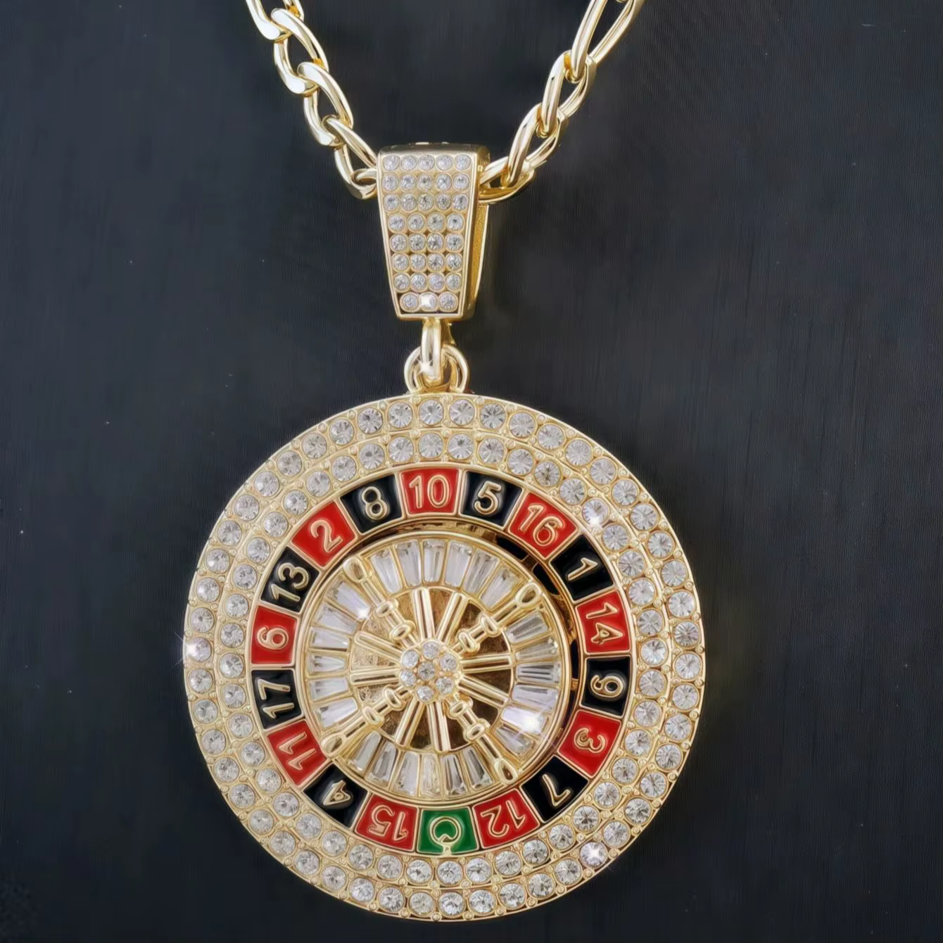 Pendentif roulette rotative plaquée or, collier de roulette à main de prière avec chaîne Figaro de 6