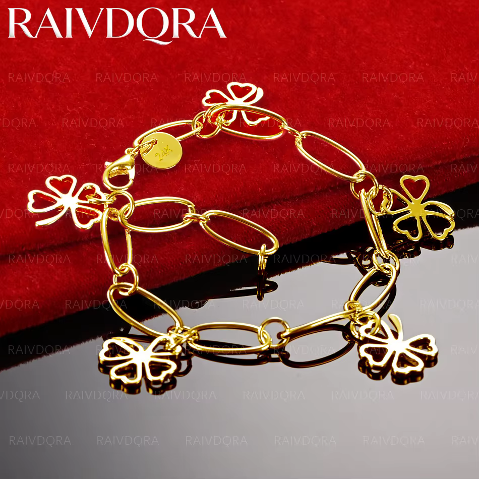 Bracelet ovale trèfle plaqué or 18 carats pour femme, bijoux de mode, porte-bonheur, exquis, cadeaux