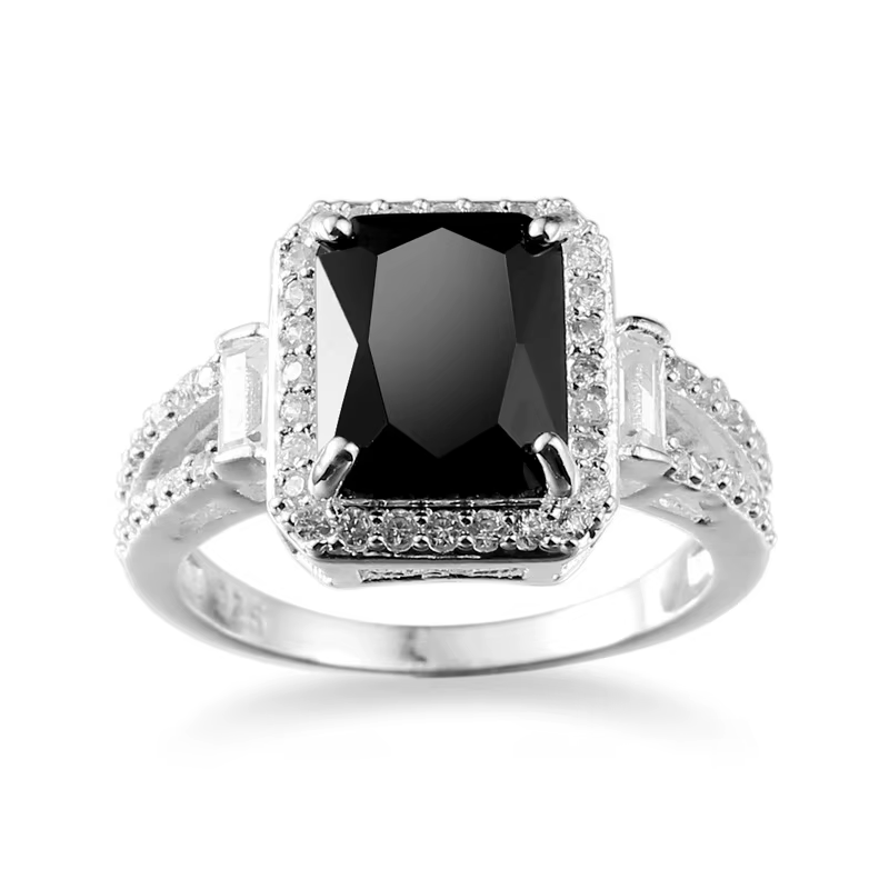 Breloque femme noir carré Zircon pierre anneau 925 en argent Sterling promesse anneaux de mariage po