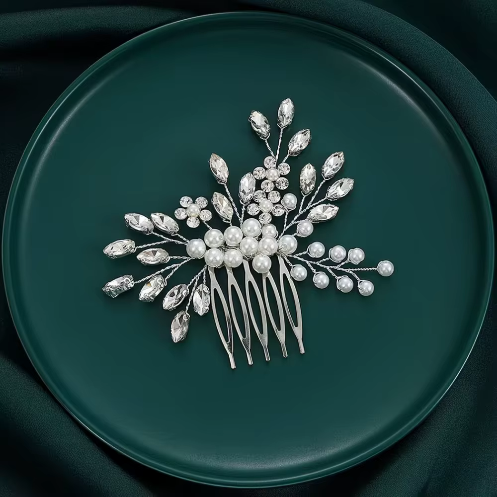 1 peigne à cheveux latéral en forme de crin de cheval, enroulé de fil d'argent, fait à la main, adap