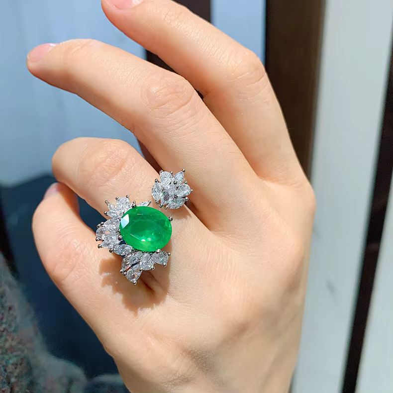 Bagues de luxe pour femmes, anneau ouvert en émeraude Paraiba à la mode, bijoux de mariée, tampon en
