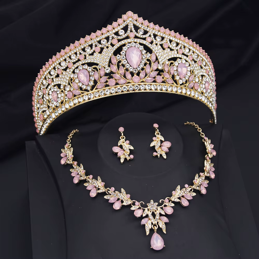 Ensemble de bijoux couronne de mariée princesse pour femmes, diadèmes et collier, boucles d'oreilles
