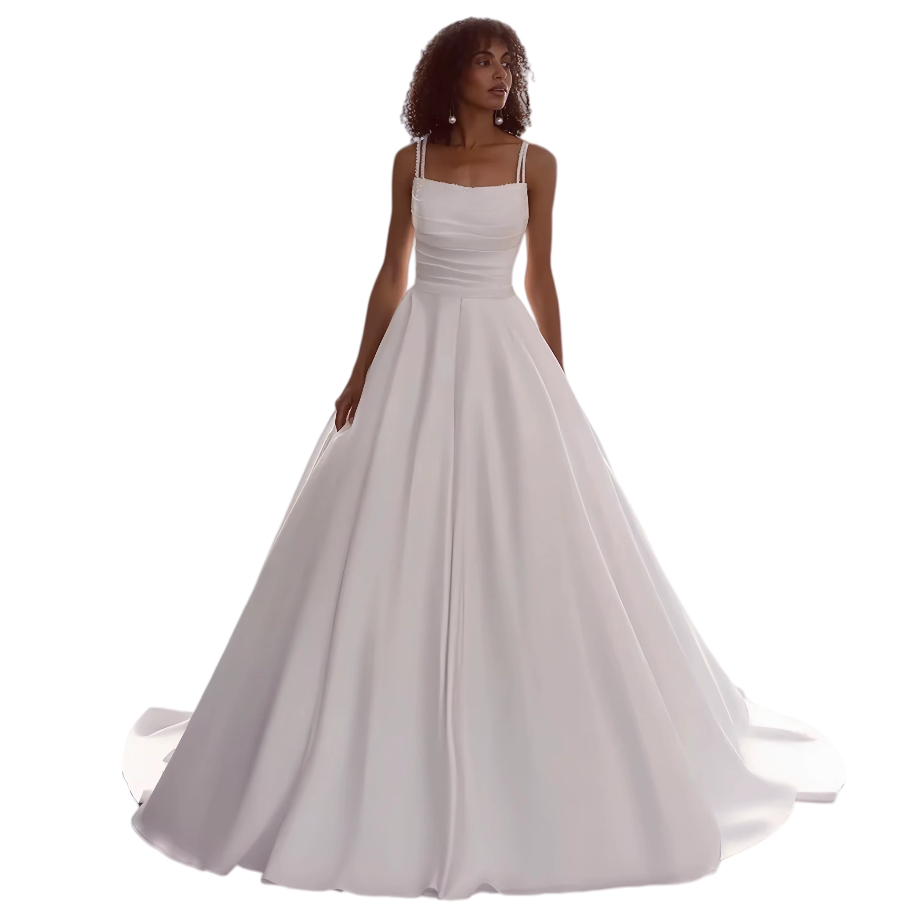 Robes de mariée modernes en cristal, personnalisées, avec bretelles spaghetti, plissées, coupe trapè