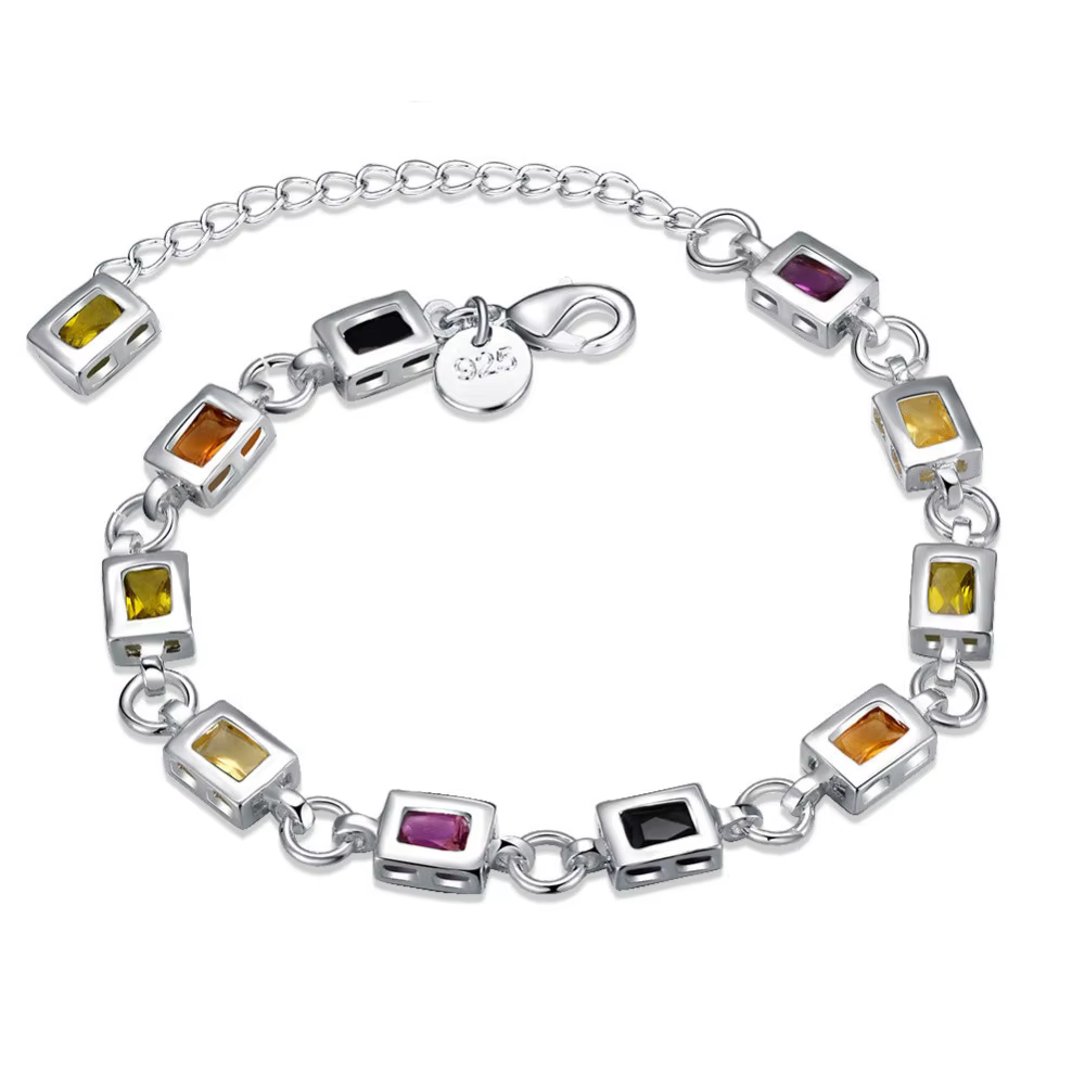 Bracelet à breloques élégant en argent regardé 925 pour femme, Joy Crystal, Noble, mode, fête de mar