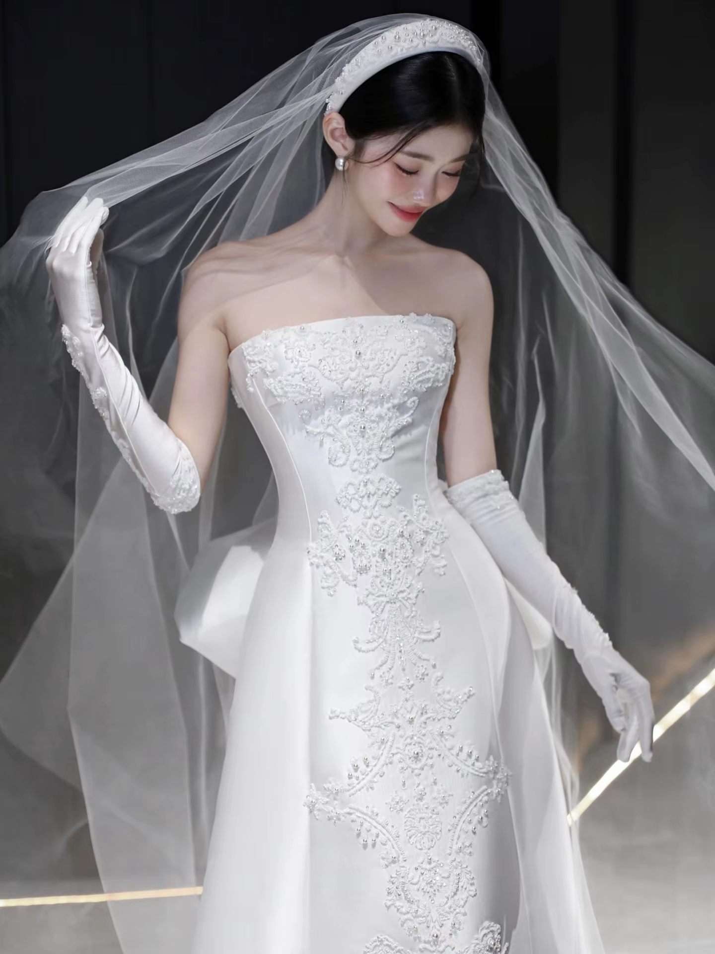 Robe de mariée légère sans bretelles pour mariées, robe formelle brodée en Satin français, tempérame