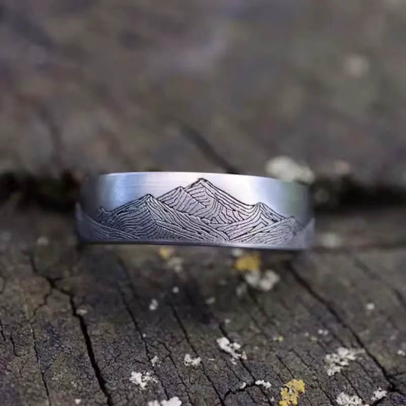 Bagues Vintage en acier inoxydable pour hommes et femmes, imprimé montagne, Unique, rétro, Punk, fêt