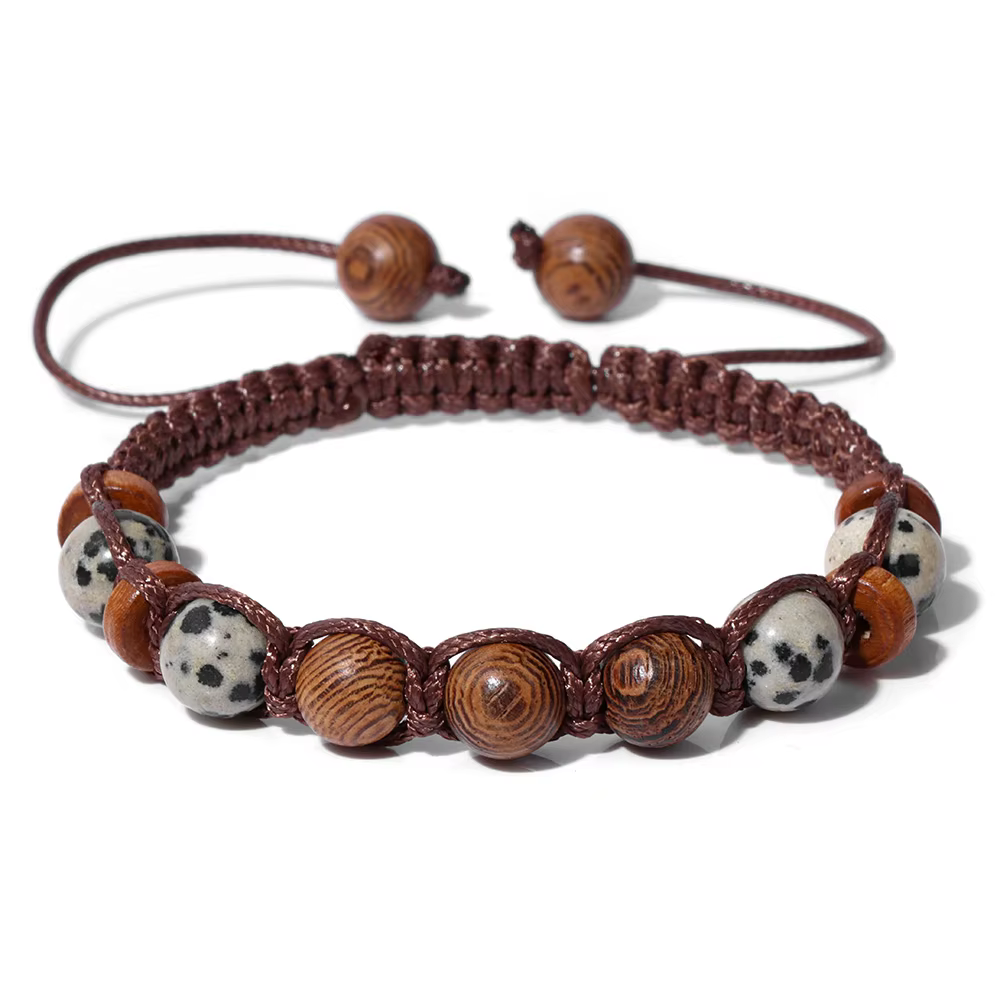 Bracelet tressé en pierre naturelle pour hommes et femmes, 8mm, perles en bois, corde tissée, ajusta