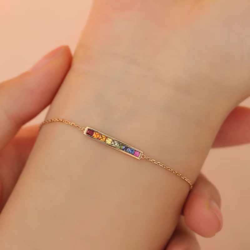Bracelet classique léger de luxe pour femmes, série arc-en-ciel, pierres précieuses, breloques créat
