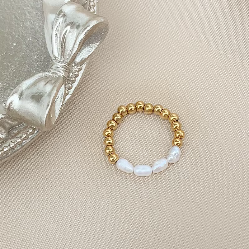 Bague en perles d'eau douce naturelles pour femme, perles réglables en acier inoxydable, bijoux de f