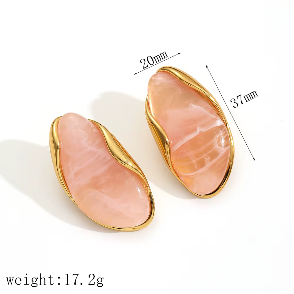 PRISCA PRISCA |   Boucles d'oreilles en résine ambre, en acier inoxydable, bijoux chics irréguliers,