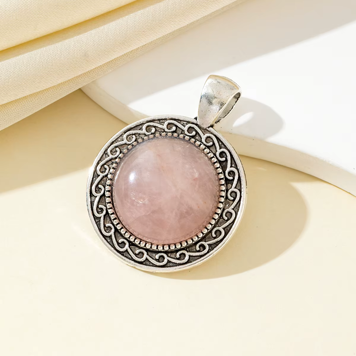 Pendentif en dentelle en pierre naturelle, quartz rose, améthyste, style rétro, pour la fabrication 
