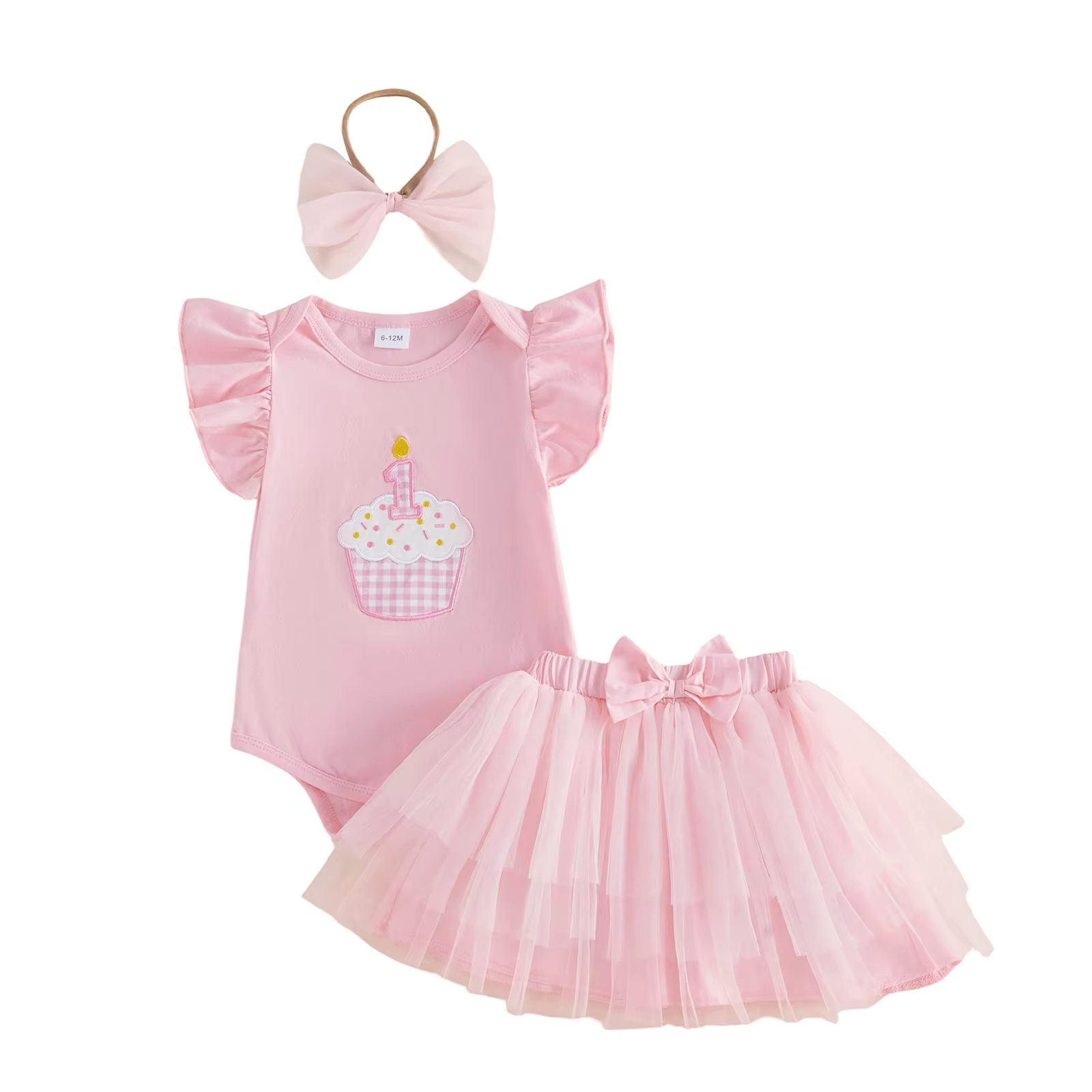 Tenue de premier anniversaire pour bébé fille, combinaison à manches volantées brodée avec un motif 