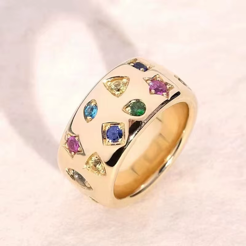 Bagues classiques irrégulières à Double rangée avec incrustation de diamants de couleur, bague rétro