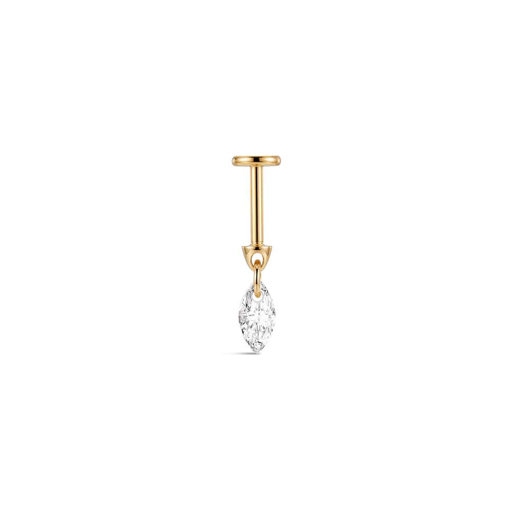 DIeSchein Boucle d'oreille en or massif 14K à dos plat, avec zircon marquise, type labret à filetage