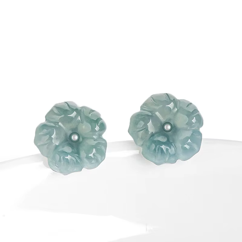 Boucles d'oreilles Blue Peach Blossom pour femmes, jadéite naturelle de qualité A, pétales diversifi