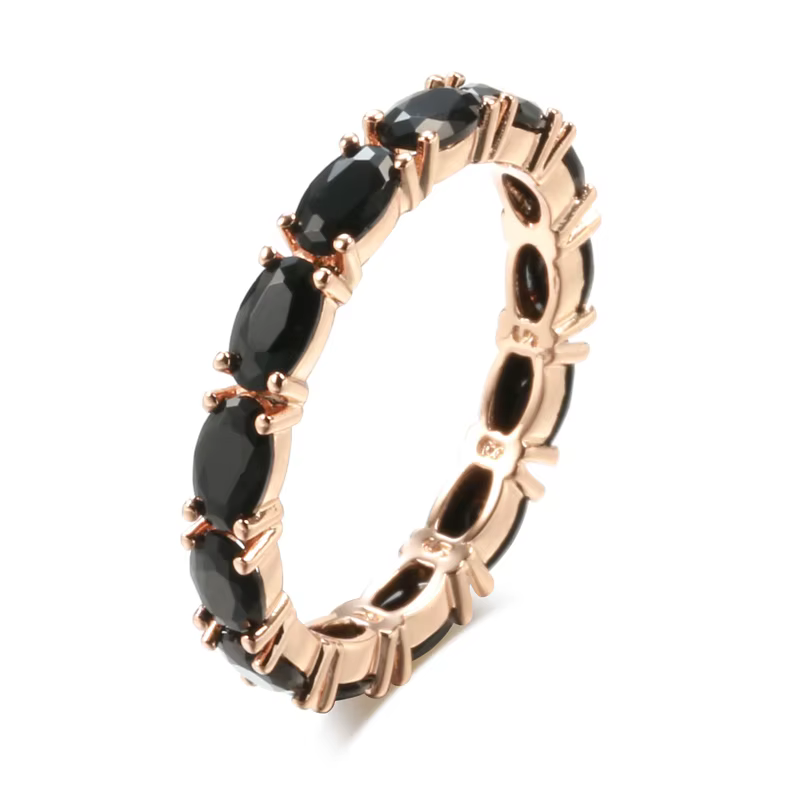 Wbmqda – bague Unique en pierre de cristal noir pour femmes, couleur or Rose 585, réglage complet en