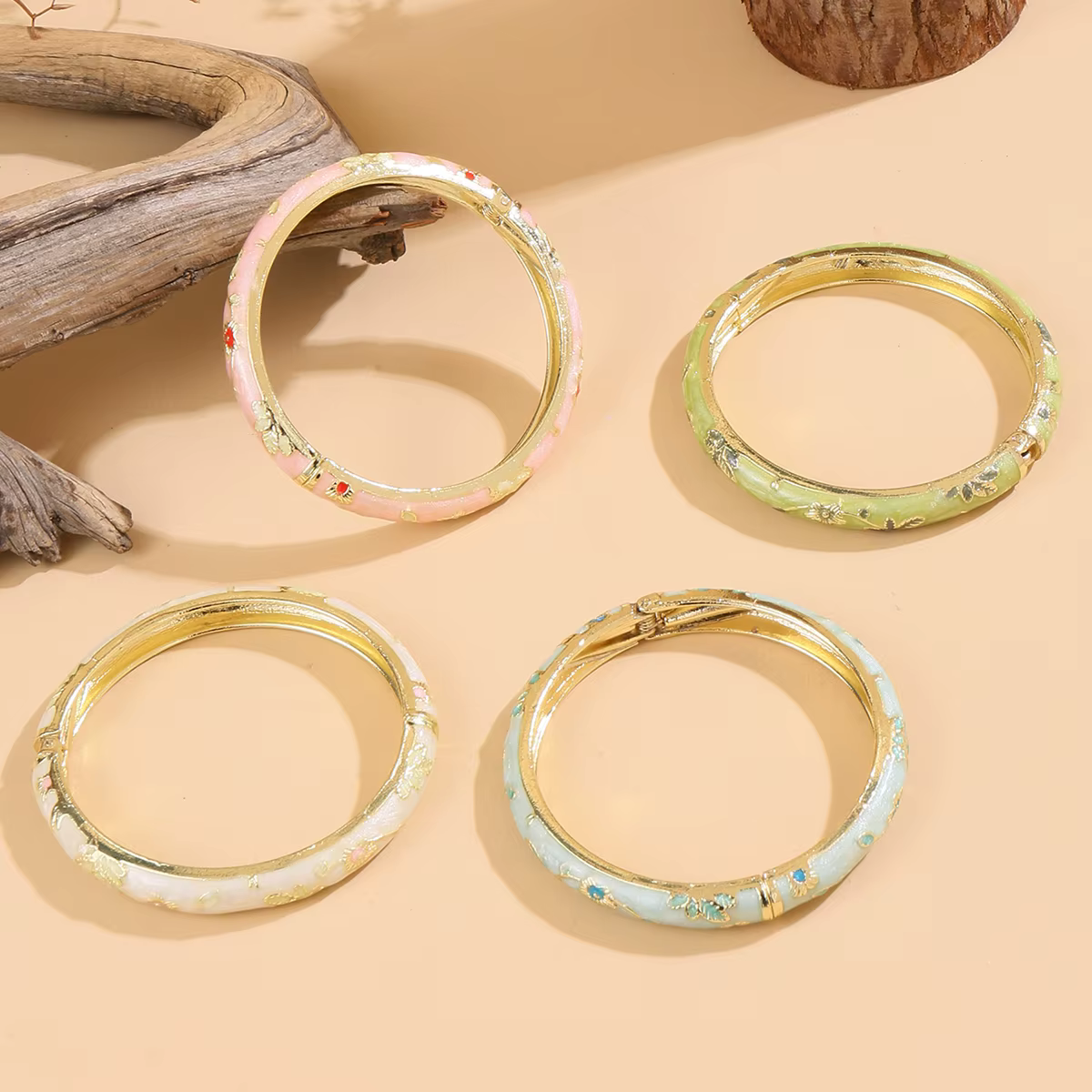 Jardme 4 pièces ensemble Bracelet pour femmes Vintage petite fleur cloisonné émail bracelets élégant