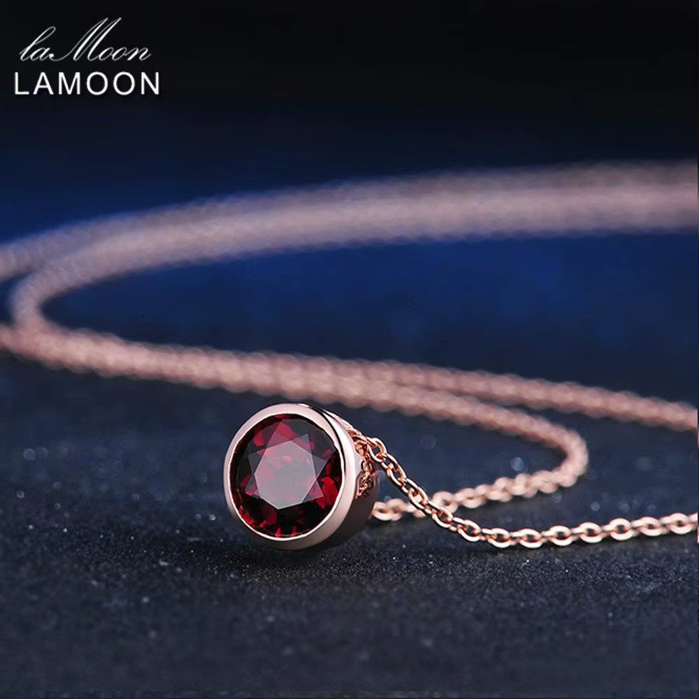 Collier grenat rouge naturel pour femmes, pendentif rond en pierres précieuses, en argent Sterling 9