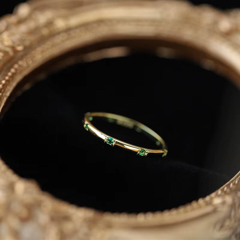 Bague émeraude saphir ronde à quatre broches en argent regardé S925 pour femme, bijoux à la mode et 