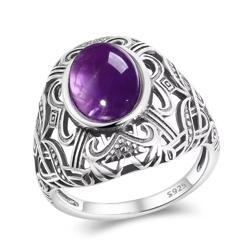 Bague plaquée argent avec améthyste naturelle pour femmes, bijoux de luxe exquis, cadeau de fête de 