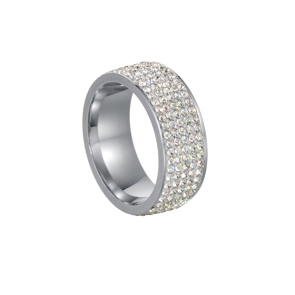 Bague de mariage en pierre blanche de 8mm pour femmes, 3/5 rangées, en acier inoxydable, avec pierre