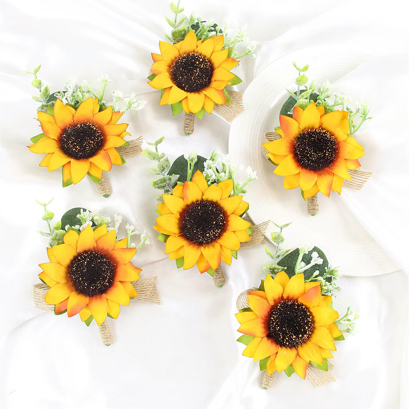 Boutonnière Orange brûlée pour marié, fleurs artificielles pour cérémonie de mariage, bal de mariage