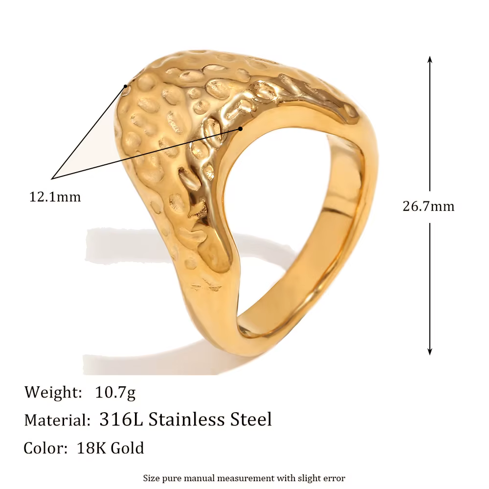 E.B.belle-Bague plaquée or 18 carats pour femme, forme de harvey, motif marteau, acier inoxydable, é