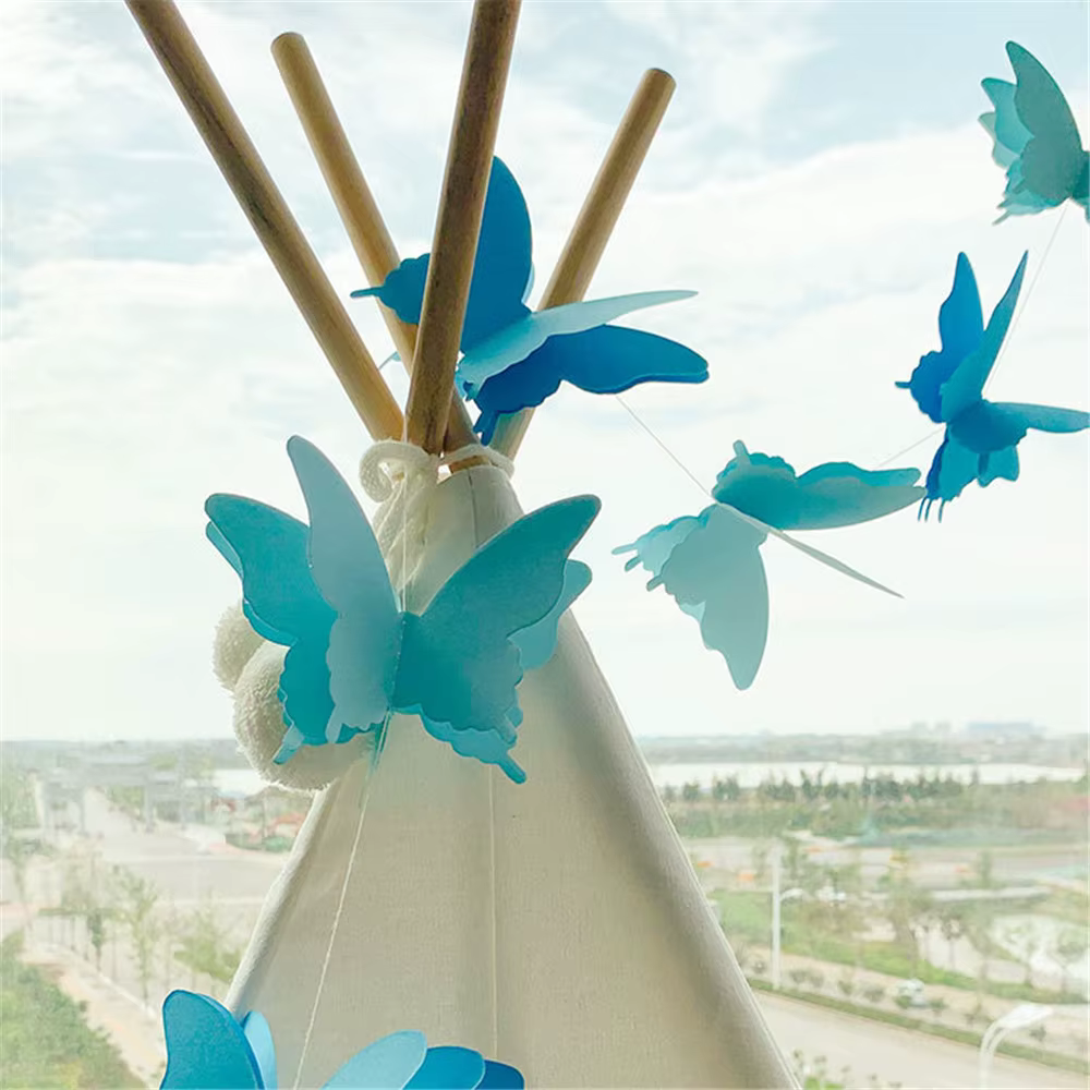Guirlande de papillons 3d, ruban de fleurs en papier, bannière pour décoration de mariage, fête d'an