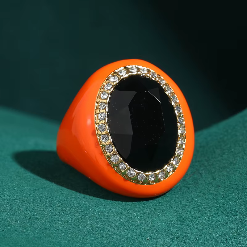 Bague ovale rétro Orange Vintage, verre noir, pierre naturelle, bijoux antiques pour femmes, fiançai