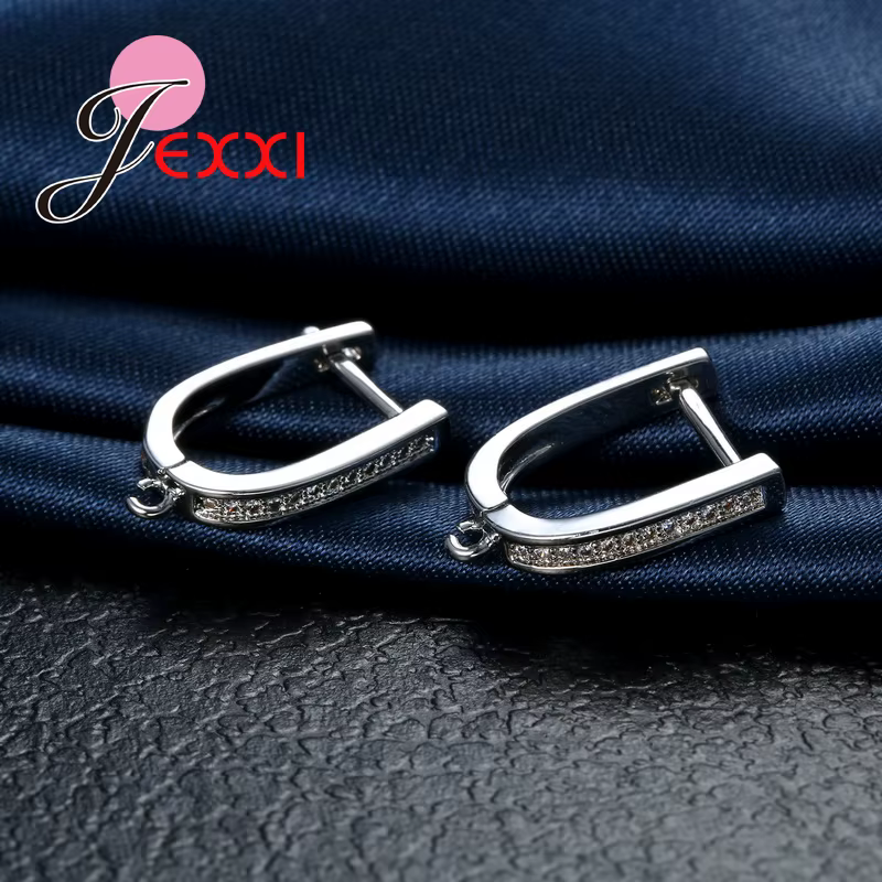 1 paire bricolage élégant bande 925 en argent Sterling Bijoux résultats incrusté cristaux boucles d'